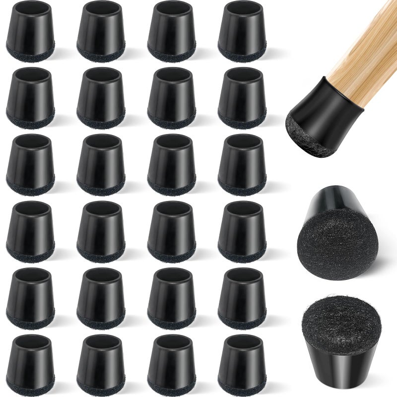yomanta 24 PCS Silicone & Felt Chair Leg Floor Protectors - Scratch Proof & Noise Reducing Furniture Caps for Hardwood Floors - Round XS Fits 9/16" to 12/16" (15â€“19mm), Black - Image 1