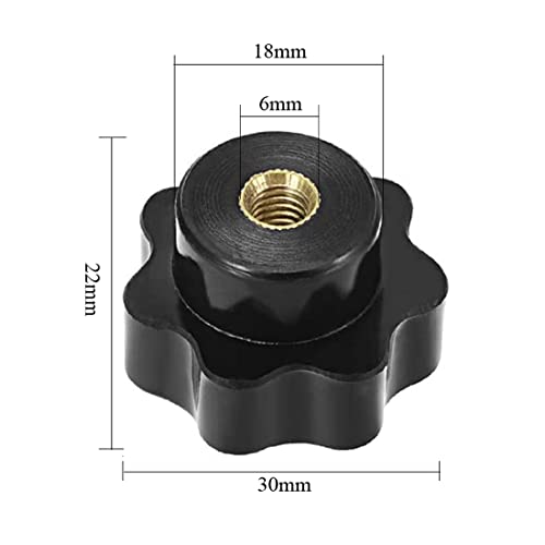 Haobase 5pcs M6 X 32 mm Female Threaded 7 Lobes Through Hole Set-Up Knob Grip Black - Image 3