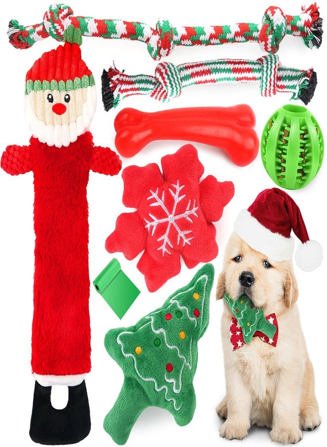 LOYEE Christmas Dog Toys 8 Pack - Santa Squeaky Plush Chew for Puppy, Durable Interactive Rope for Teething, Treating Ball and Bone Rubber for Small Dogs - Image 1