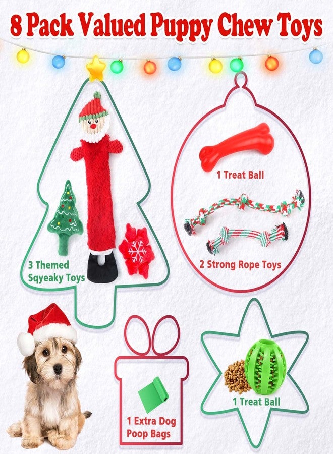 LOYEE Christmas Dog Toys 8 Pack - Santa Squeaky Plush Chew for Puppy, Durable Interactive Rope for Teething, Treating Ball and Bone Rubber for Small Dogs - Image 2