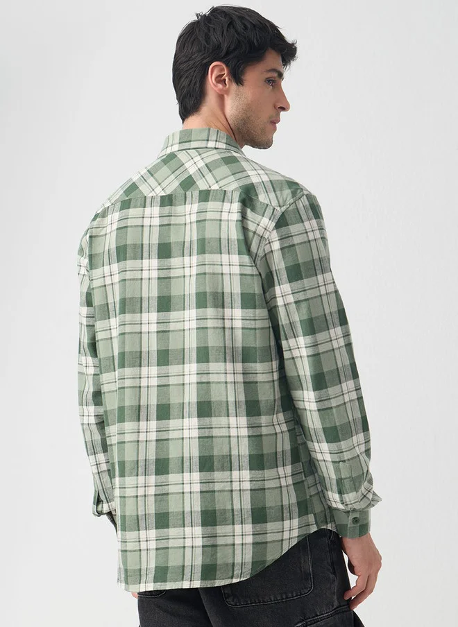 The Souled Store  The Souled Store Matcha Men Spread Collar Checks Cotton Linen Regular Fit Shirt  | Best Price UAE