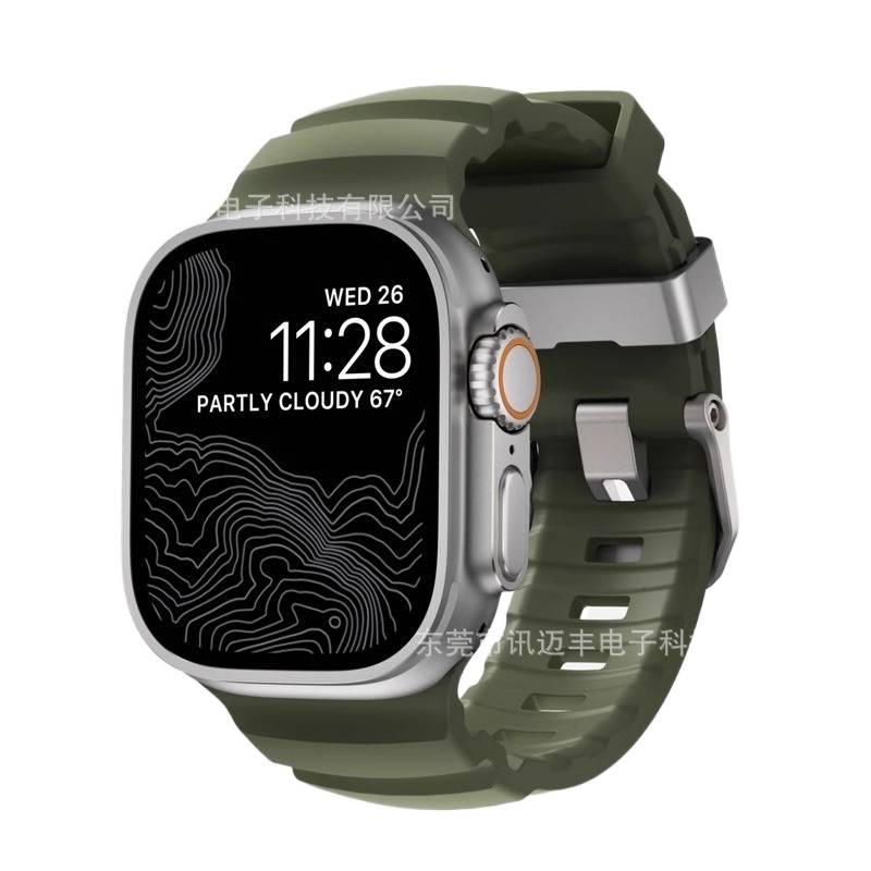 سوار ساعة ذكية سوار رياضي من السيليكون متوافق باللون أخضر قابل للتعديل مع Apple Watch 42/44/45/49mm بملاءمة قابلة للتعديل وحزام بديل - Image 1