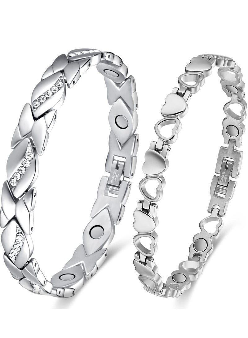 SYOSI أساور مغناطيسية للنساء بمغناطيسات فائقة القوة 3500 جاوس، أساور مغناطيسية من الفولاذ التيتانيوم، تصميم أنيق ولامع على شكل حب من الكريستال - Image 1