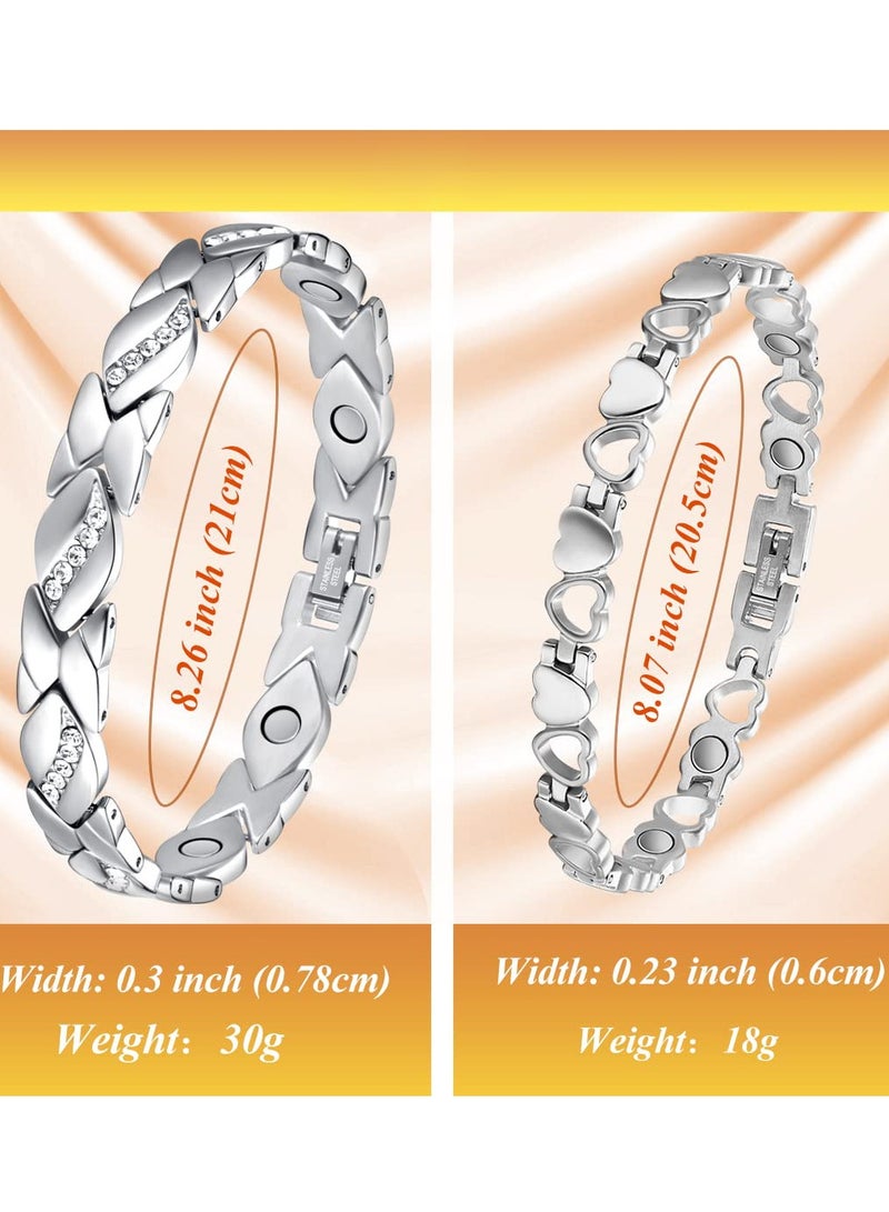 SYOSI أساور مغناطيسية للنساء بمغناطيسات فائقة القوة 3500 جاوس، أساور مغناطيسية من الفولاذ التيتانيوم، تصميم أنيق ولامع على شكل حب من الكريستال - Image 3