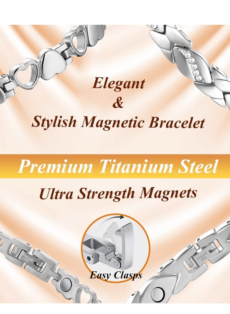 SYOSI أساور مغناطيسية للنساء بمغناطيسات فائقة القوة 3500 جاوس، أساور مغناطيسية من الفولاذ التيتانيوم، تصميم أنيق ولامع على شكل حب من الكريستال - Image 4