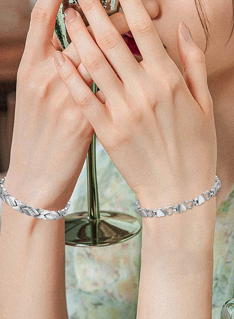 SYOSI أساور مغناطيسية للنساء بمغناطيسات فائقة القوة 3500 جاوس، أساور مغناطيسية من الفولاذ التيتانيوم، تصميم أنيق ولامع على شكل حب من الكريستال - Image 5