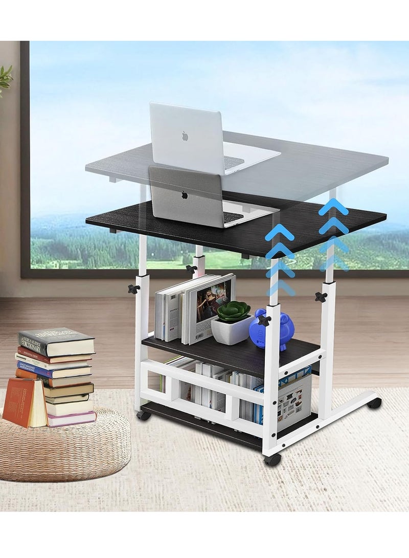 مكتب منزلي، طاولة كمبيوتر محمول قابلة لتعديل الارتفاع مع رف، مكتب كمبيوتر صغير محمول مع عجلة دوارة، طاولة جانبية حديثة لقراءة دراسة العمل، طاولة الدراسة (أسود، 80 * 40 * 60-90 سم) - Image 2