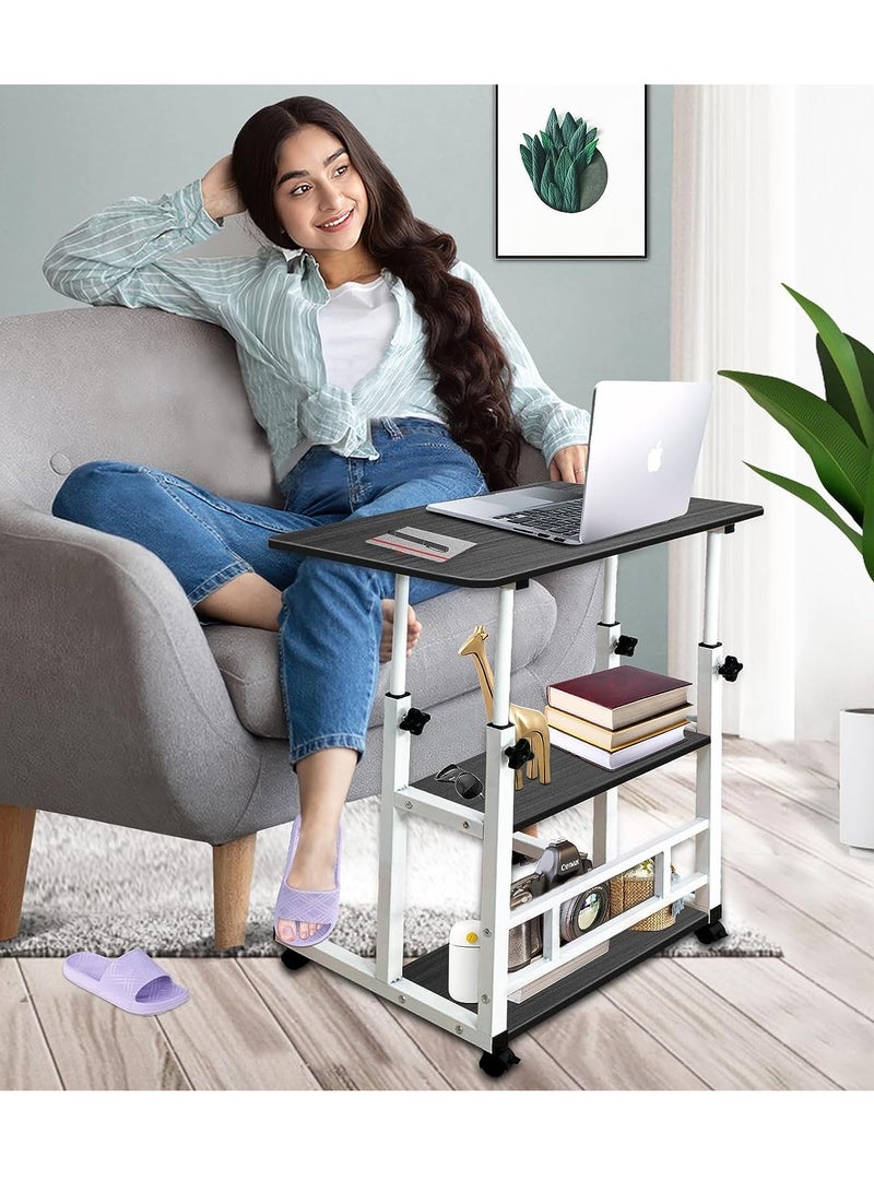 مكتب منزلي، طاولة كمبيوتر محمول قابلة لتعديل الارتفاع مع رف، مكتب كمبيوتر صغير محمول مع عجلة دوارة، طاولة جانبية حديثة لقراءة دراسة العمل، طاولة الدراسة (أسود، 80 * 40 * 60-90 سم) - Image 4