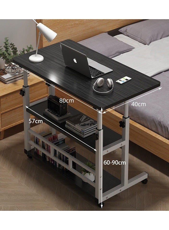 مكتب منزلي، طاولة كمبيوتر محمول قابلة لتعديل الارتفاع مع رف، مكتب كمبيوتر صغير محمول مع عجلة دوارة، طاولة جانبية حديثة لقراءة دراسة العمل، طاولة الدراسة (أسود، 80 * 40 * 60-90 سم) - Image 3