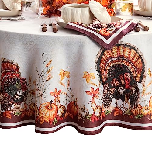Elrene Home Fashions Autumn Heritage Turkey Engineered Wrinkle Resistant Tablecloth 60x84 Oval - Image 1