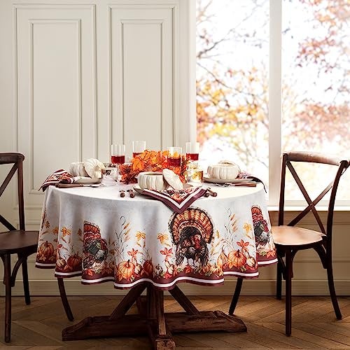 Elrene Home Fashions Autumn Heritage Turkey Engineered Wrinkle Resistant Tablecloth 60x84 Oval - Image 3