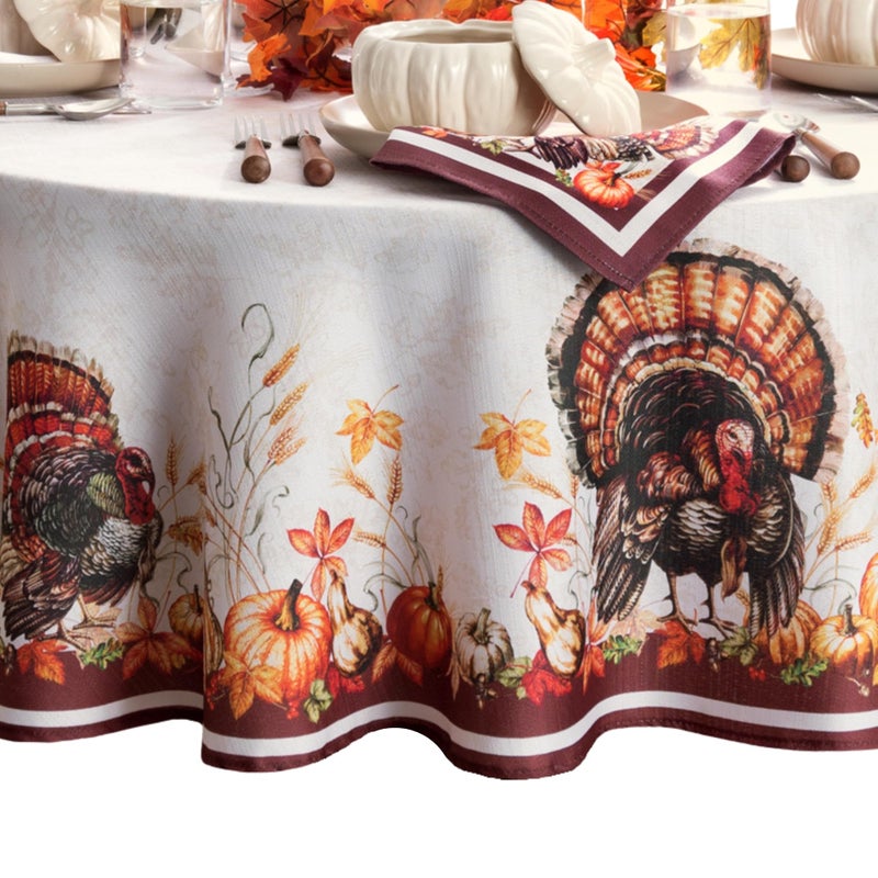Elrene Home Fashions Autumn Heritage Turkey Engineered Wrinkle Resistant Tablecloth 60x84 Oval - Image 2