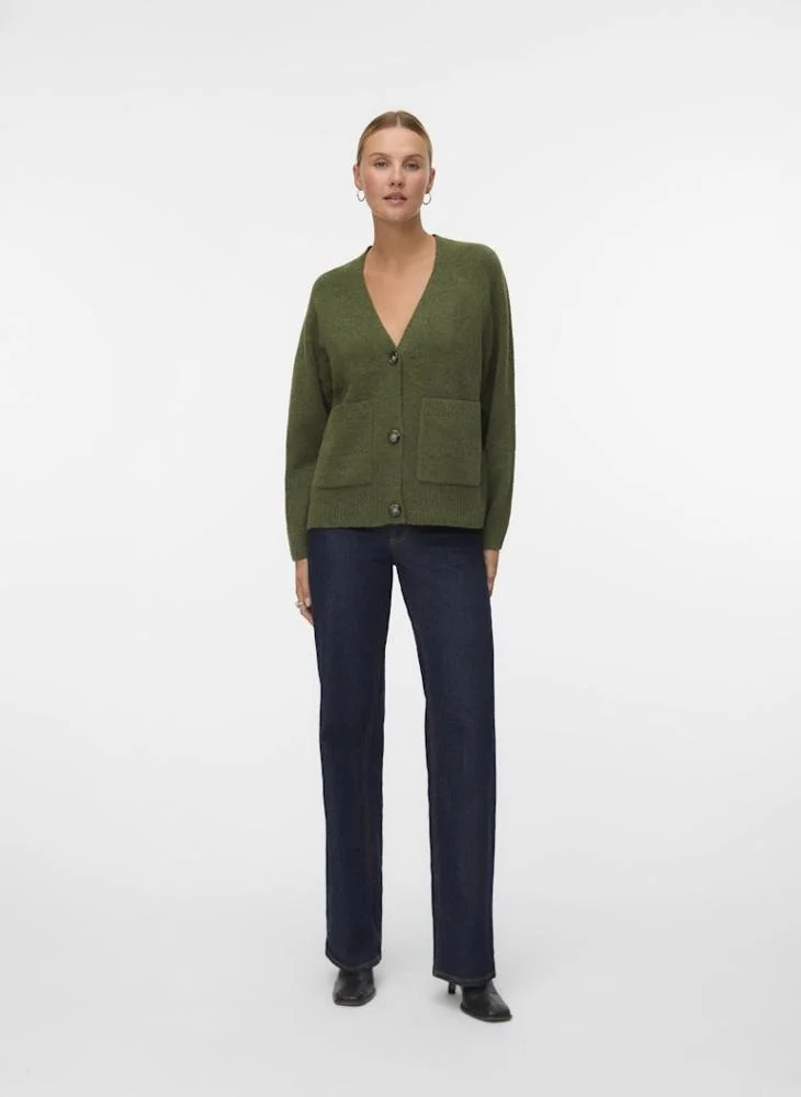 Long-Sleeve V-Neck Button Cardigan