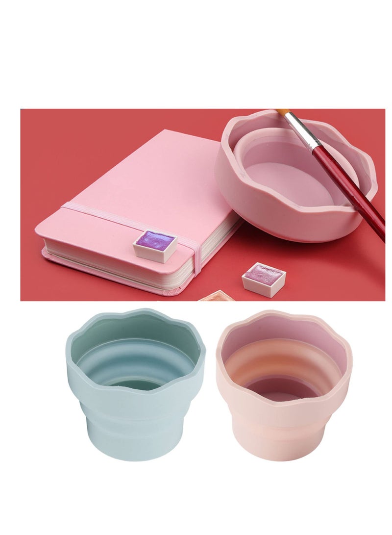 إكسفور 2 Pcs Collapsible Silicone Washing Bucket, Portable Silicone Washing Bucket Brush Holder, Cleaner Painting Washing Bucket, Suitable for Watercolor Oil Painting (Blue, Pink) - Image 5