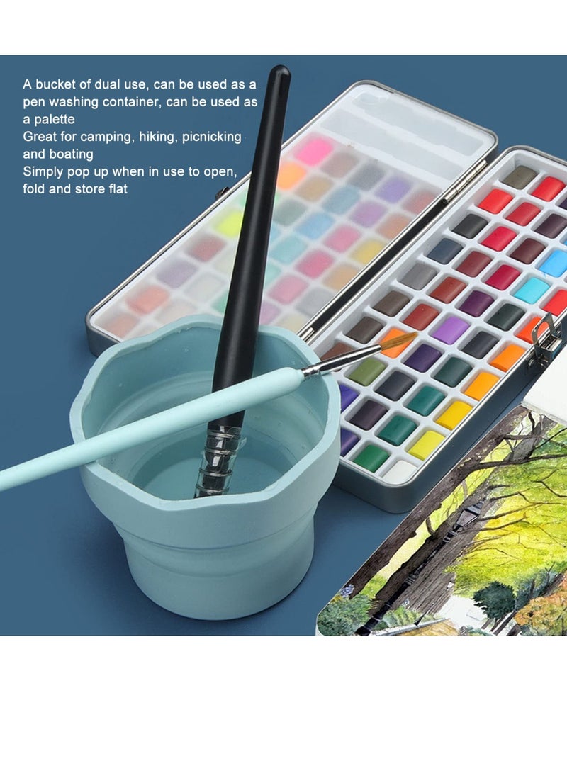 إكسفور 2 Pcs Collapsible Silicone Washing Bucket, Portable Silicone Washing Bucket Brush Holder, Cleaner Painting Washing Bucket, Suitable for Watercolor Oil Painting (Blue, Pink) - Image 4