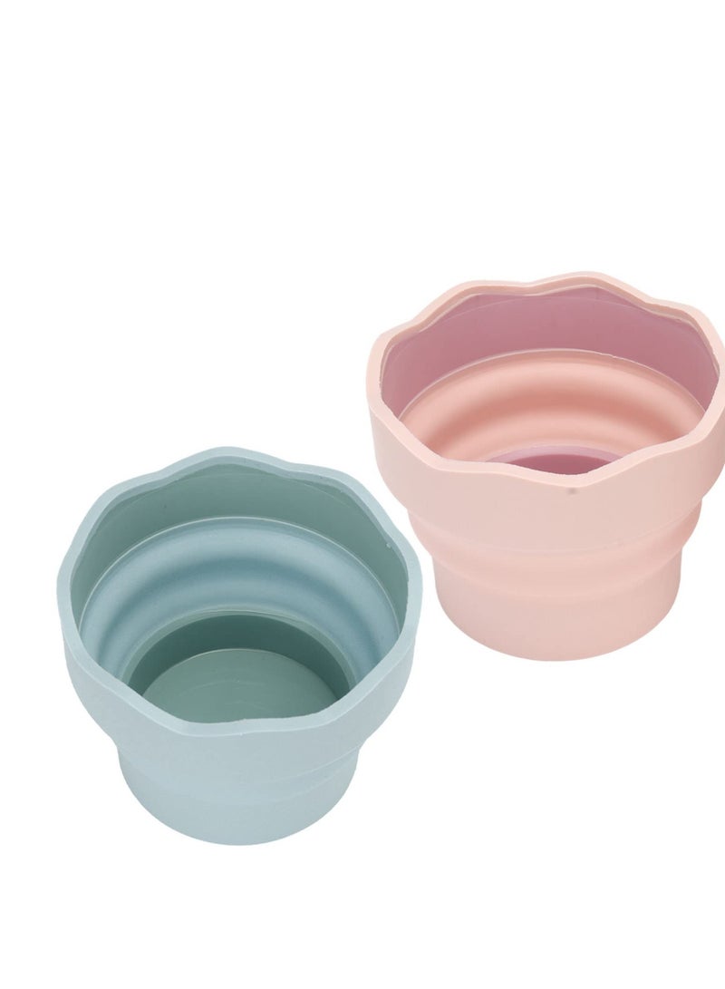 إكسفور 2 Pcs Collapsible Silicone Washing Bucket, Portable Silicone Washing Bucket Brush Holder, Cleaner Painting Washing Bucket, Suitable for Watercolor Oil Painting (Blue, Pink) - Image 1