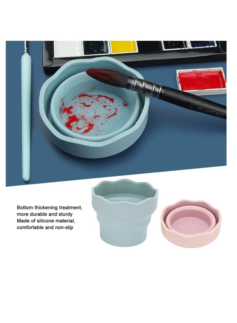 إكسفور 2 Pcs Collapsible Silicone Washing Bucket, Portable Silicone Washing Bucket Brush Holder, Cleaner Painting Washing Bucket, Suitable for Watercolor Oil Painting (Blue, Pink) - Image 3