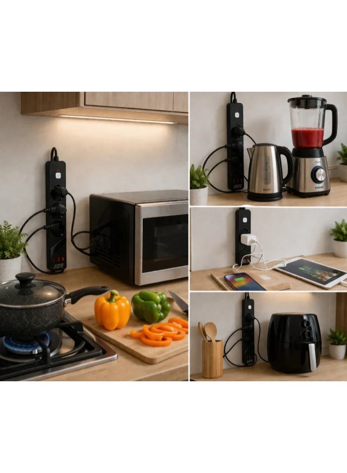 Hypertech SP-10 power strip, 3000 watts - 4 outlets + USB-A and Type-C with control switch - Image 2