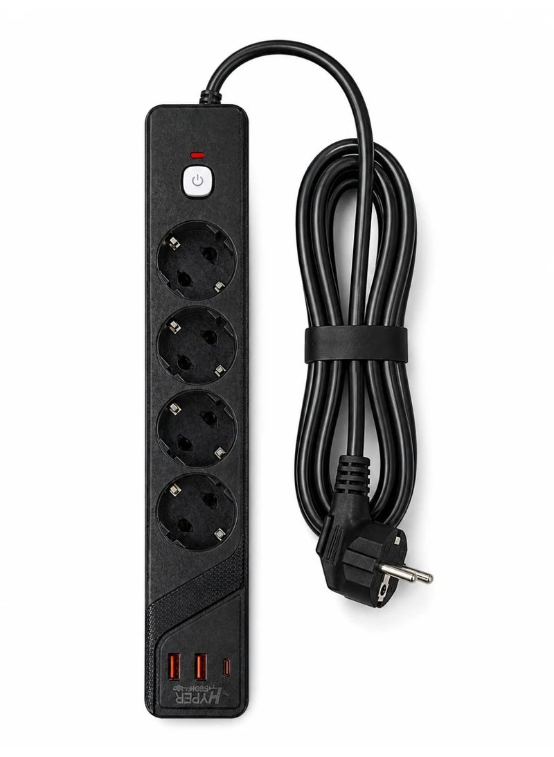 Hypertech SP-10 power strip, 3000 watts - 4 outlets + USB-A and Type-C with control switch - Image 3