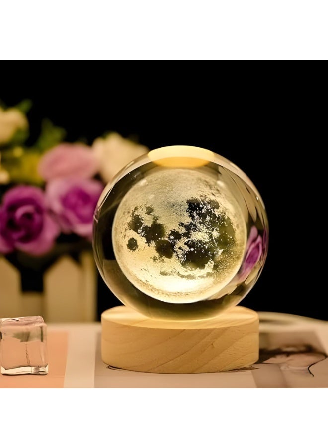 Desidiya Moon Crystal Ball Night Light,2.4 Inch Glass Ball Night LED Lamp with Woodern Base,Decorations Gifts for Men,Women,Kids,Boys,Girls | Gifts for Woman | Valentine Gifts - Image 4