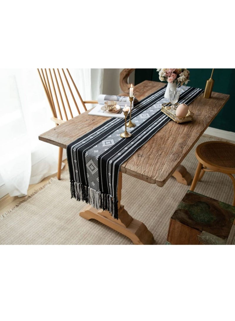 كابتن تيك Boho Table Runner with Tassel 13.5 71Inch Farmhouse Style Woven Table Runners Linen Table Runner for Bedroom Party  Black and White KSA | Riyadh, Jeddah - Image 5