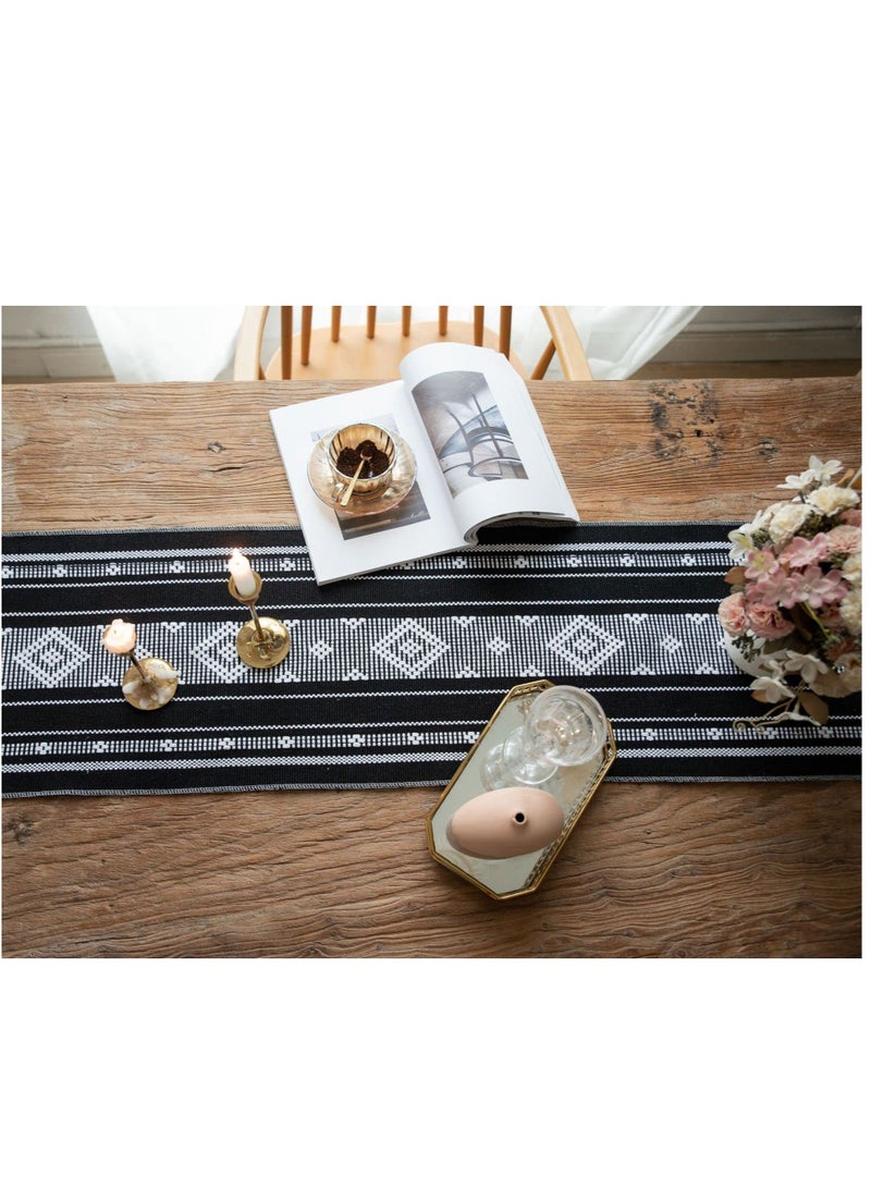 كابتن تيك Boho Table Runner with Tassel 13.5 71Inch Farmhouse Style Woven Table Runners Linen Table Runner for Bedroom Party  Black and White KSA | Riyadh, Jeddah - Image 4