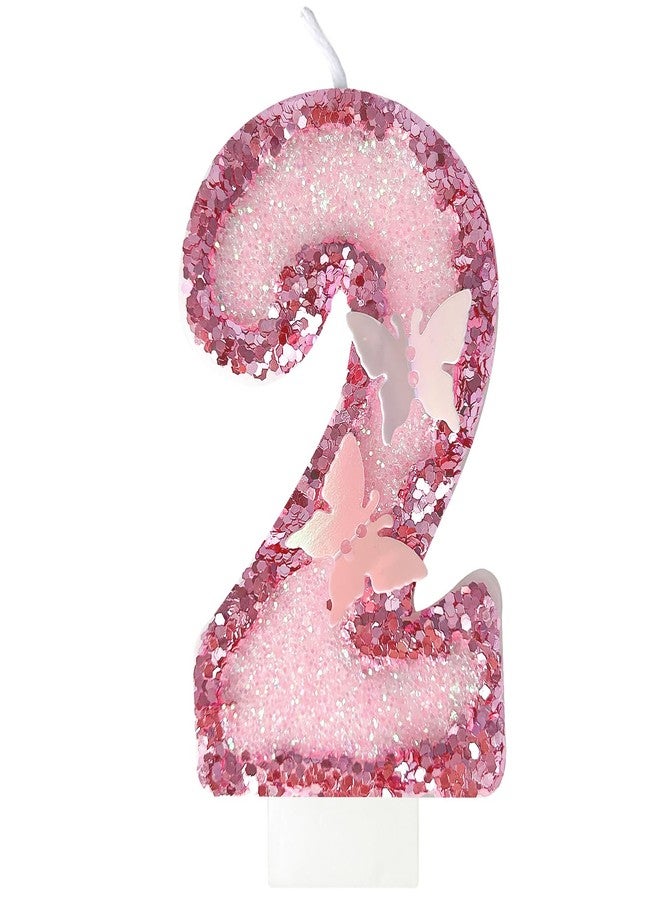 JonesLi 2th Birthday Candles，Glitter Butterfly Cake Toppers Pink Sequins Wedding Numeral Cupcake Decorations，Suitable for Girl and boy Wedding Cakes, Party Celebrations, Birthday Decorations - Image 1