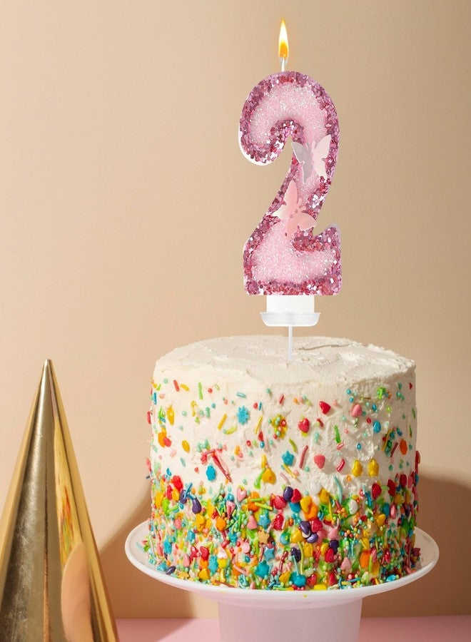 JonesLi 2th Birthday Candles，Glitter Butterfly Cake Toppers Pink Sequins Wedding Numeral Cupcake Decorations，Suitable for Girl and boy Wedding Cakes, Party Celebrations, Birthday Decorations - Image 5