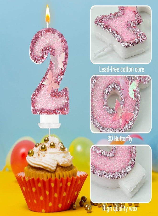 JonesLi 2th Birthday Candles，Glitter Butterfly Cake Toppers Pink Sequins Wedding Numeral Cupcake Decorations，Suitable for Girl and boy Wedding Cakes, Party Celebrations, Birthday Decorations - Image 4