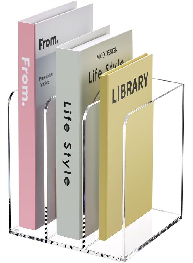 HeZone Acrylic Magazine Holder,Clear Desk Organizer with 3 Vertical Compartments,Magazine File Holder Sorter Rack Workspace Organizers for Home Office & Classroom(B5) - Image 1