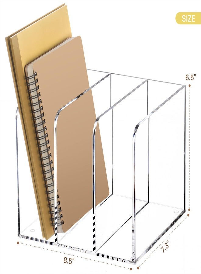 HeZone Acrylic Magazine Holder,Clear Desk Organizer with 3 Vertical Compartments,Magazine File Holder Sorter Rack Workspace Organizers for Home Office & Classroom(B5) - Image 3