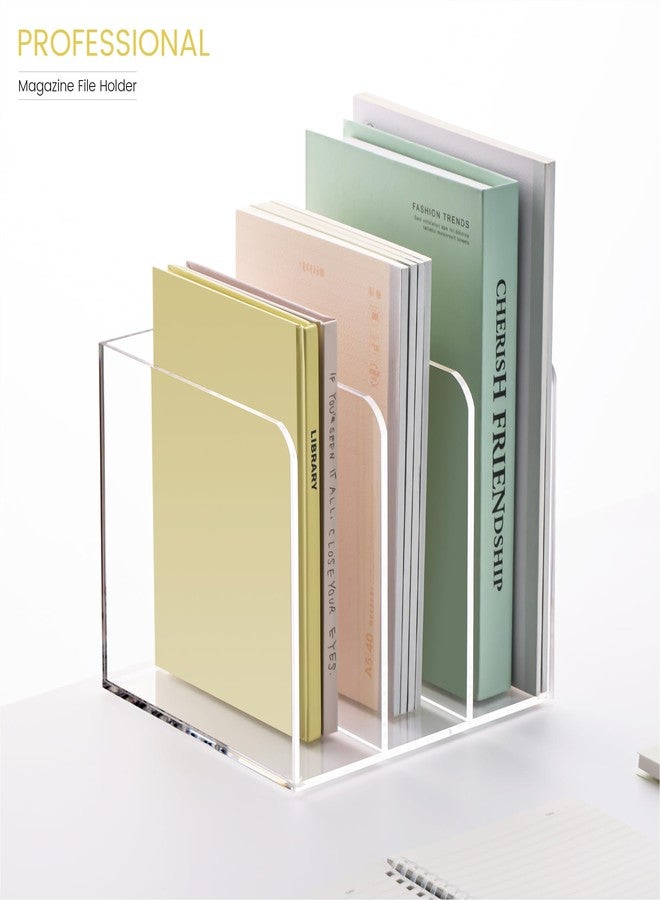 HeZone Acrylic Magazine Holder,Clear Desk Organizer with 3 Vertical Compartments,Magazine File Holder Sorter Rack Workspace Organizers for Home Office & Classroom(B5) - Image 2