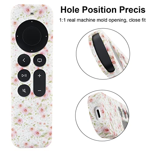 LEFXMOPHY Case for Apple TV Cover Siri Remote 2023 2021 2022 2024, 4K HD Controller 2nd 3rd Gen, Flower Silicone Sleeve with Lanyard - Image 2