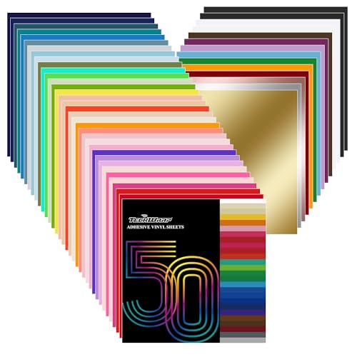 TECKWRAP 50 Pack 12" x 12" Permanent Adhesive Vinyl Sheets 48 Assorted Colors (Glossy & Matte) with 2 Transfer Tape for DIY Crafting, Decor Sticker Compatible with Cutting Machines - Image 1