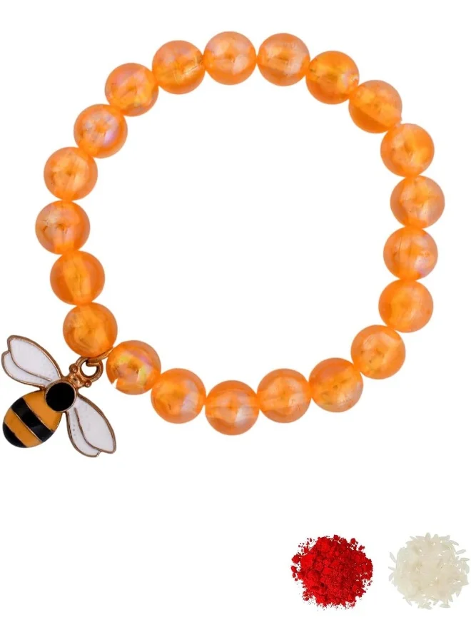 VOYLLA Orange Beads Bumblebee Kids Rakhi