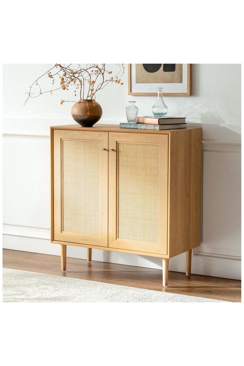 شوغوري خزانة تخزين بباب جانبي من الروطان، خزانة مطبخ بوهي بوفية، خزانة مزرعة مع أرفف قابلة للتعديل لغرفة الطعام - Image 1