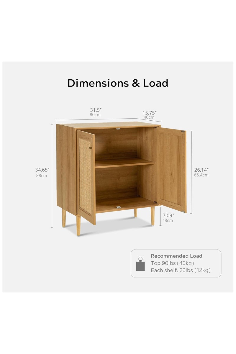 شوغوري خزانة تخزين بباب جانبي من الروطان، خزانة مطبخ بوهي بوفية، خزانة مزرعة مع أرفف قابلة للتعديل لغرفة الطعام - Image 2