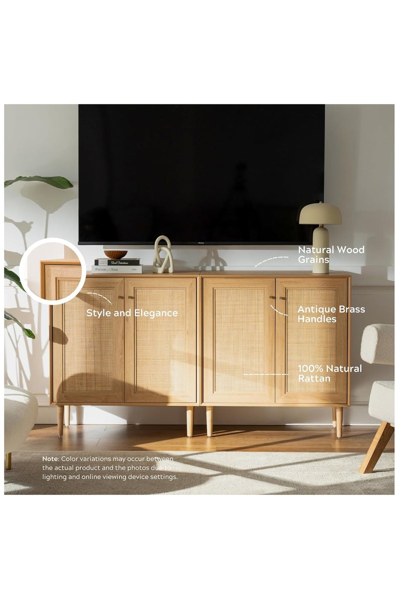 شوغوري خزانة تخزين بباب جانبي من الروطان، خزانة مطبخ بوهي بوفية، خزانة مزرعة مع أرفف قابلة للتعديل لغرفة الطعام - Image 3