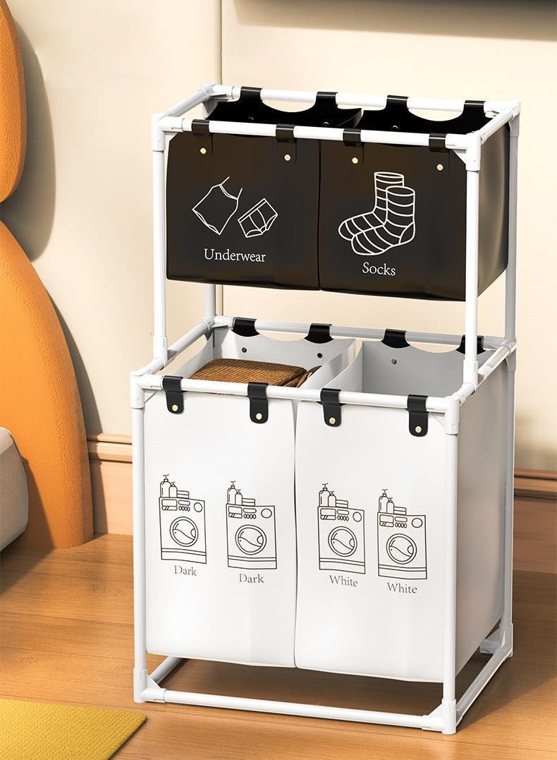 Double Layered Four Section Large Capacity Laundry Basket - Image 5