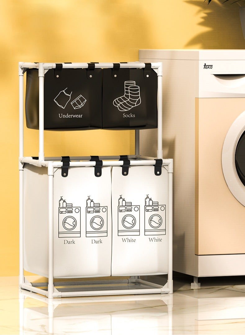 Double Layered Four Section Large Capacity Laundry Basket - Image 2