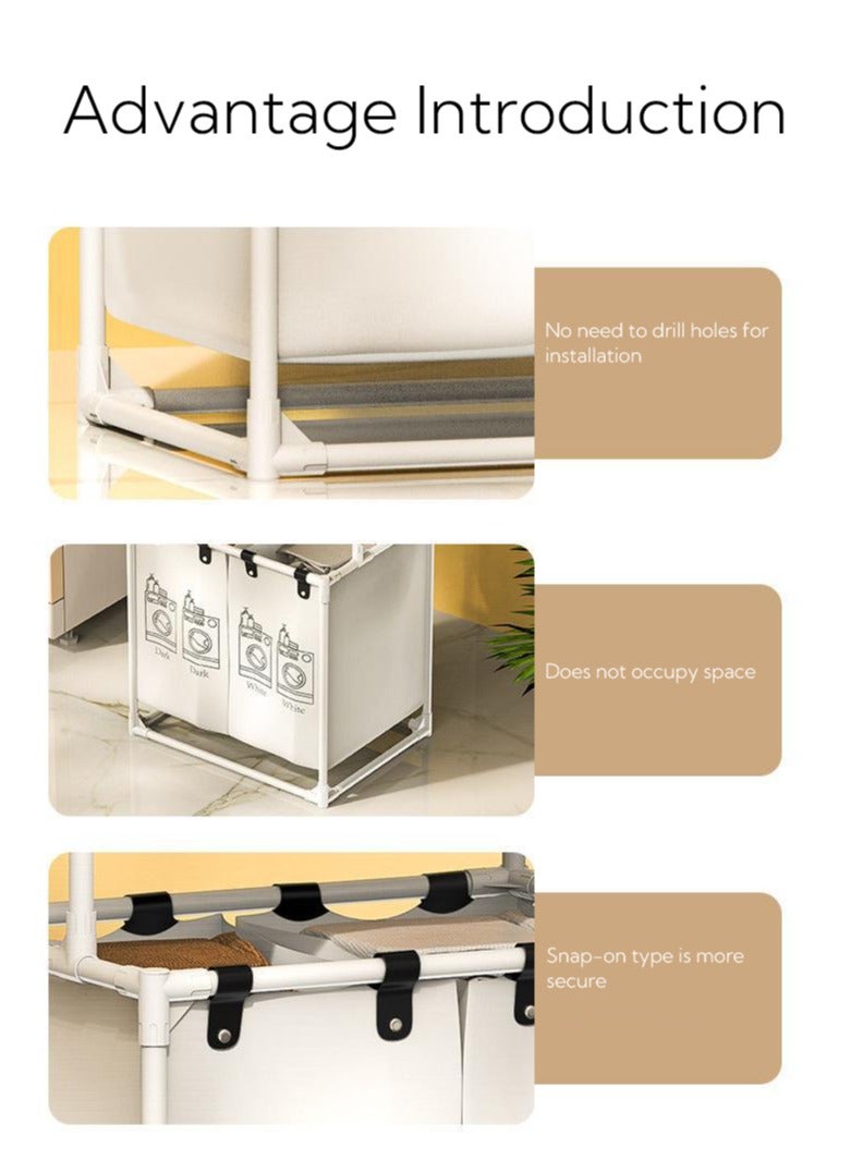 Double Layered Four Section Large Capacity Laundry Basket - Image 4