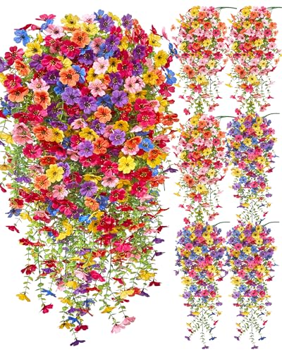 Serwalin 6PCS Artificial Hanging Flowers for Outdoors UV Resistant Fake Hanging Plants Realistic Weatherproof Outdoor Decor for Patio Porch Garden Window Multicolor6PCS - Image 1