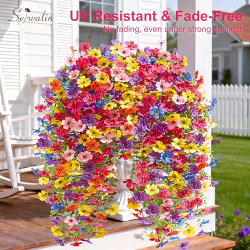 Serwalin 6PCS Artificial Hanging Flowers for Outdoors UV Resistant Fake Hanging Plants Realistic Weatherproof Outdoor Decor for Patio Porch Garden Window Multicolor6PCS - Image 3