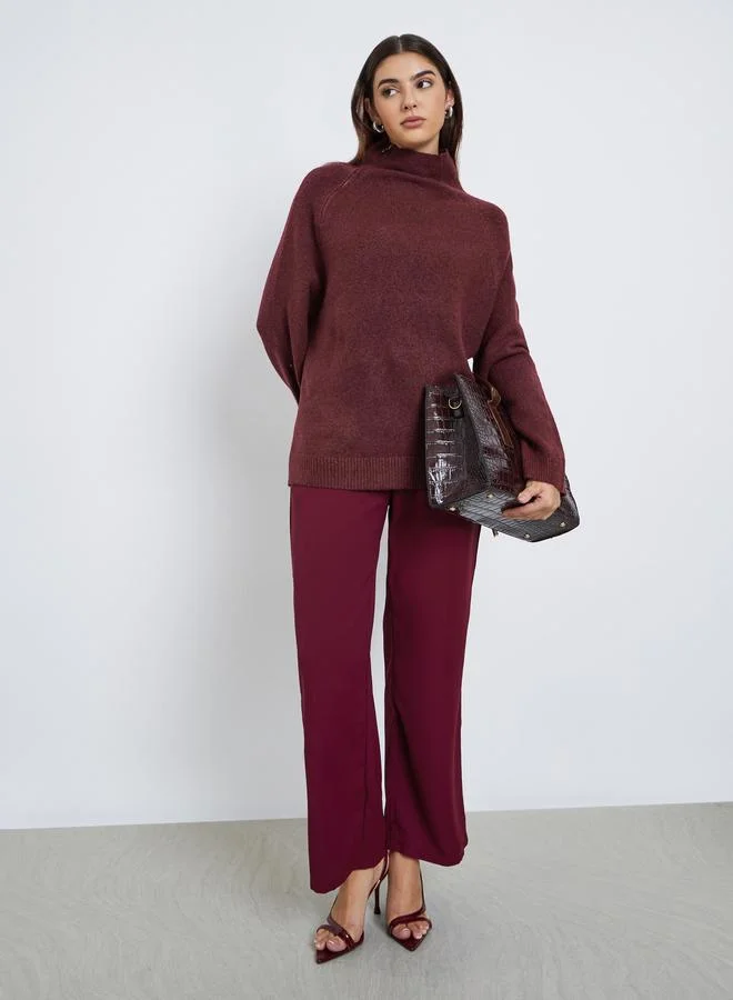 Styli Styli Burgundy Regular Fit Sweater with Zip Detail