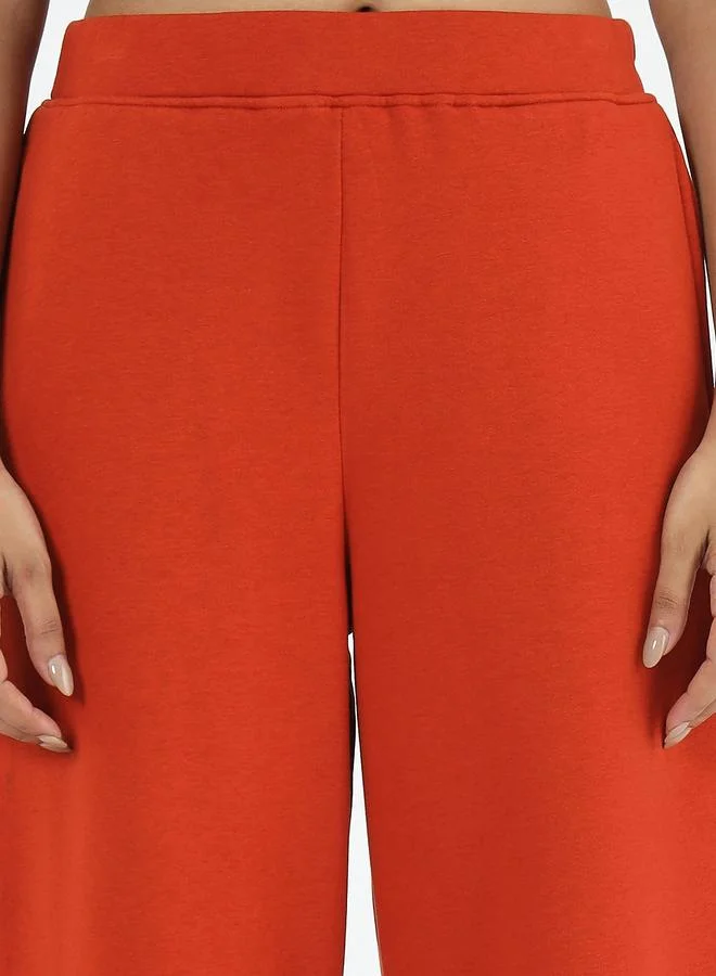 Femmella Rust Straight Fit Fleece Trackpants