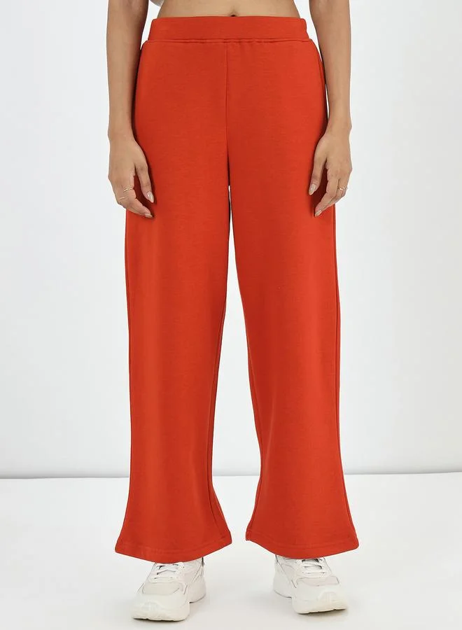 Femmella Rust Straight Fit Fleece Trackpants