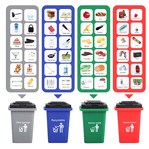 FIVEDAOGANG Garbage Truck Toy, 3 Pack Friction Powered Waste Management Garbage Truck Game with Front Load Dumpster, Back Dump Garbage,4 Trash Bins with 108 pcs Trash Cards, Gift for 3+ Years Old Kids - Image 3