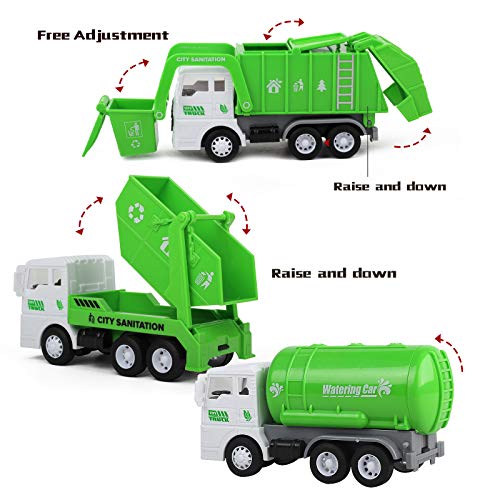 FIVEDAOGANG Garbage Truck Toy, 3 Pack Friction Powered Waste Management Garbage Truck Game with Front Load Dumpster, Back Dump Garbage,4 Trash Bins with 108 pcs Trash Cards, Gift for 3+ Years Old Kids - Image 5