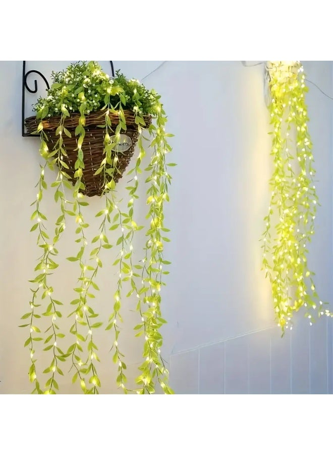 PAMEER 16.4ft Modern LED Willow Vine Fairy Lights - Battery-Powered Green Leaf String Lights with Warm White to Cool Green Glow, Plugless Indoor/Outdoor Decoration for Weddings, Parties, Holidays - Durable Plastic, Button-Controlled (AA Batteries Not Included) - Image 4