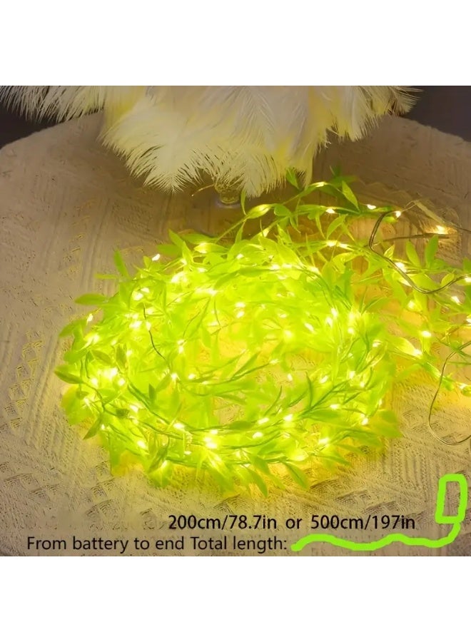 PAMEER 16.4ft Modern LED Willow Vine Fairy Lights - Battery-Powered Green Leaf String Lights with Warm White to Cool Green Glow, Plugless Indoor/Outdoor Decoration for Weddings, Parties, Holidays - Durable Plastic, Button-Controlled (AA Batteries Not Included) - Image 5